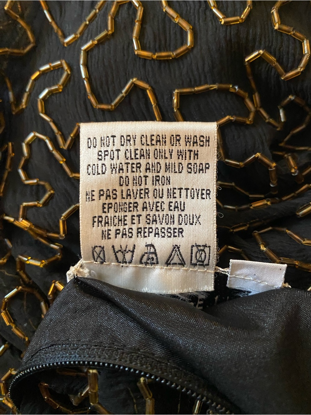 Vintage 80’s “Joan Leslie” Black Silk w/ Gold Beading Cocktail Dress- Size 4P - Picture 8 of 8